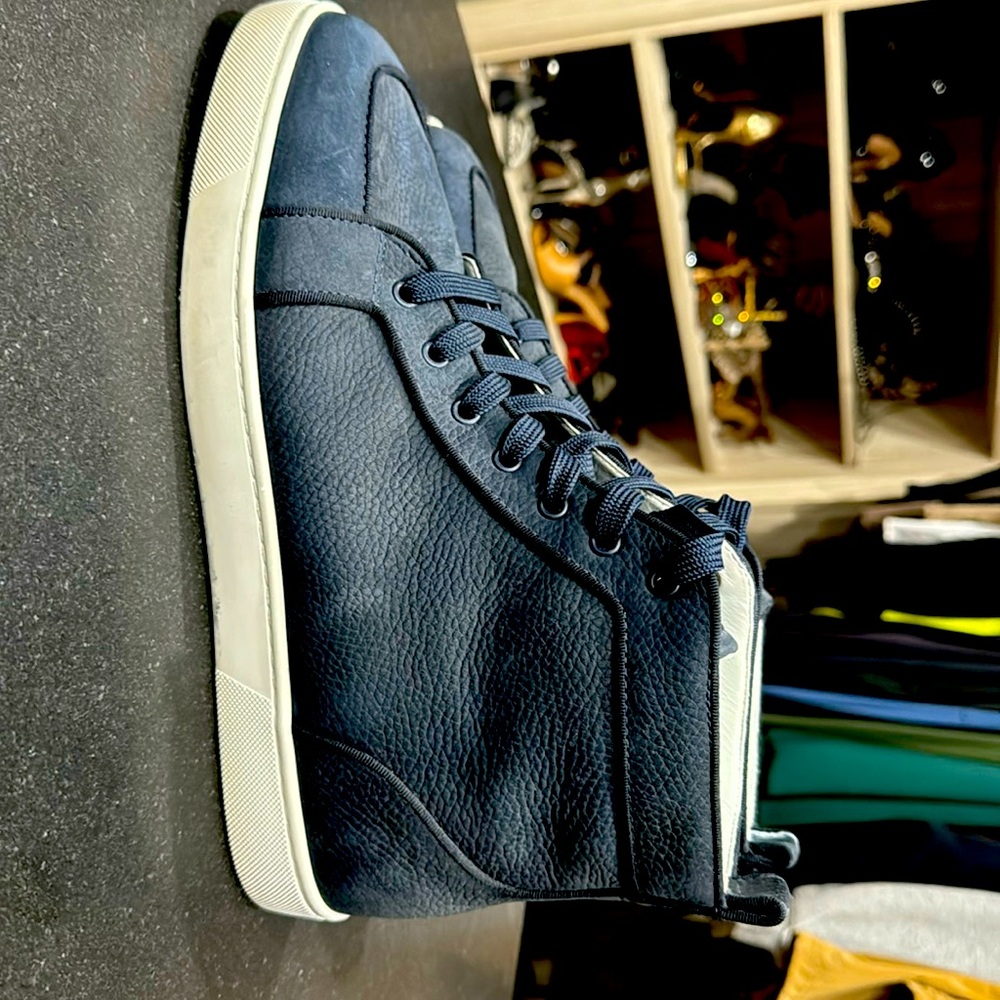 Christian Louboutin high top dress sneakers. Size European 45. Navy Blue.